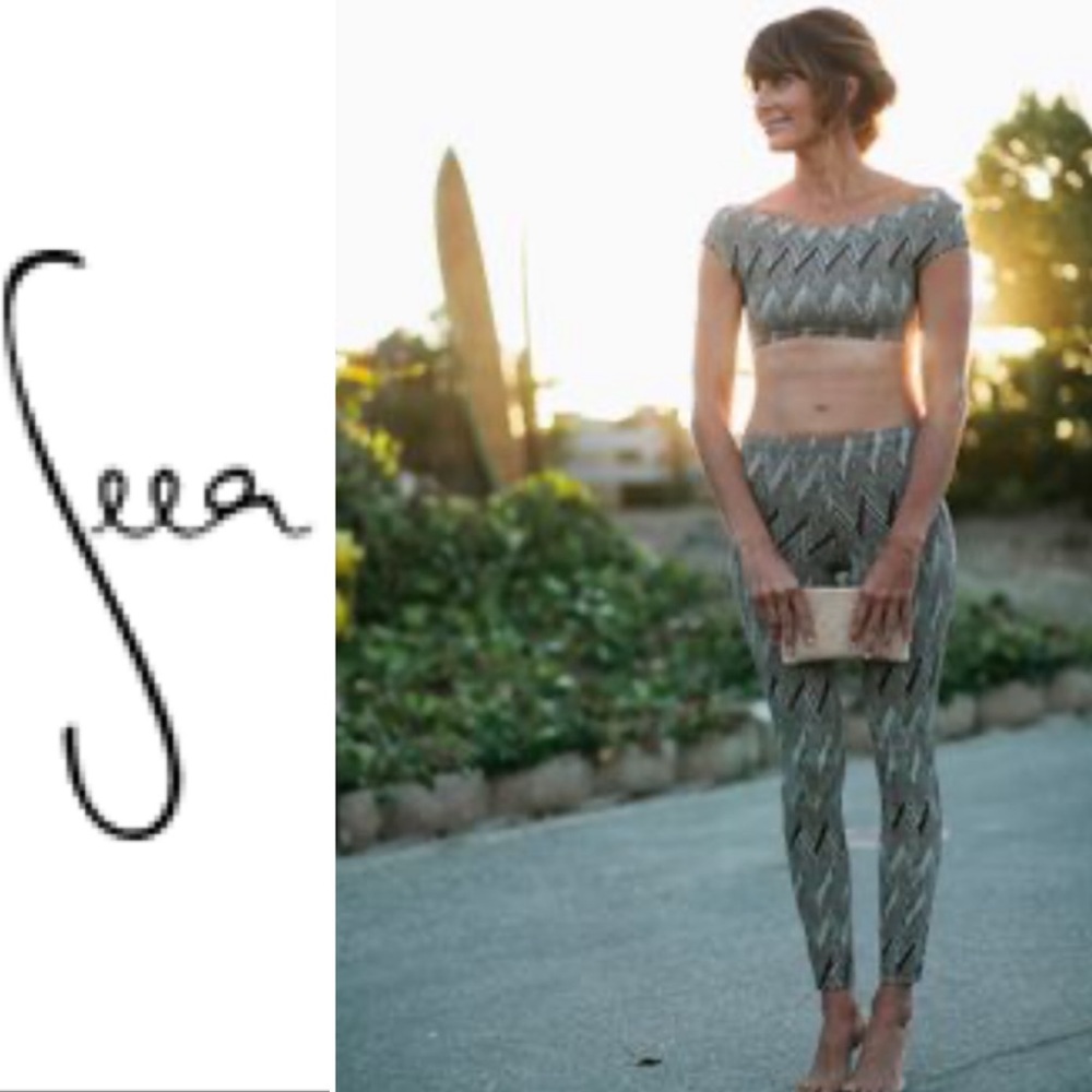 Seea Matching Surf Set - Chicama Top Balboa Leggings in Geo Gold XS